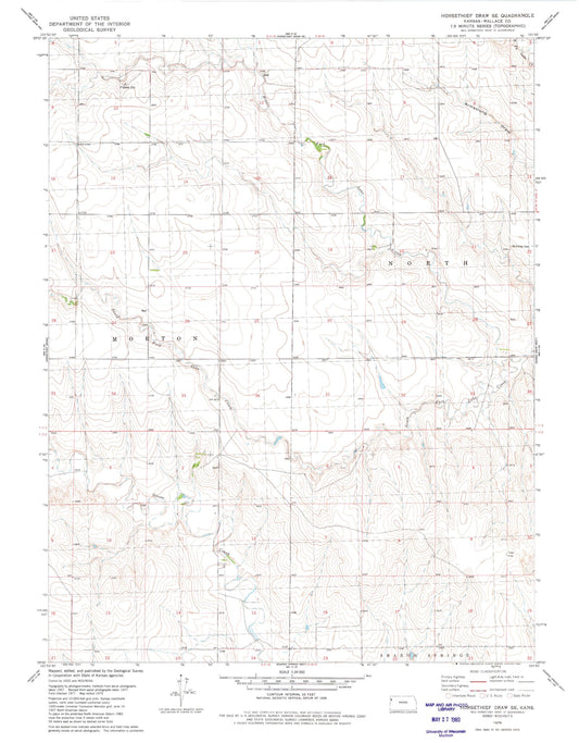 Classic USGS Horsethief Draw SE Kansas 7.5'x7.5' Topo Map Image
