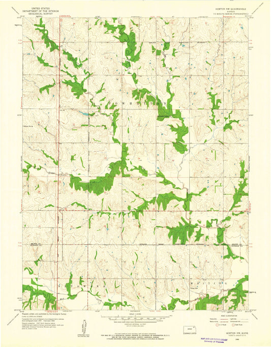 Classic USGS Horton NW Kansas 7.5'x7.5' Topo Map Image