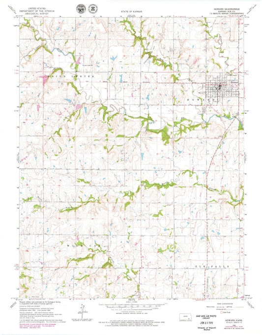 Classic USGS Howard Kansas 7.5'x7.5' Topo Map Image