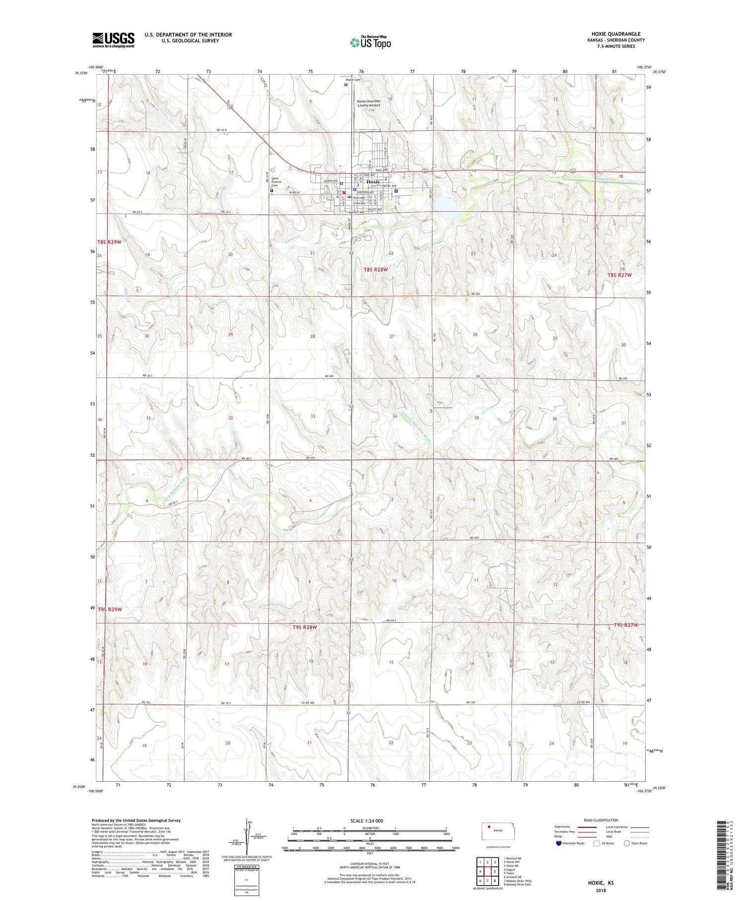 Hoxie Kansas US Topo Map Image