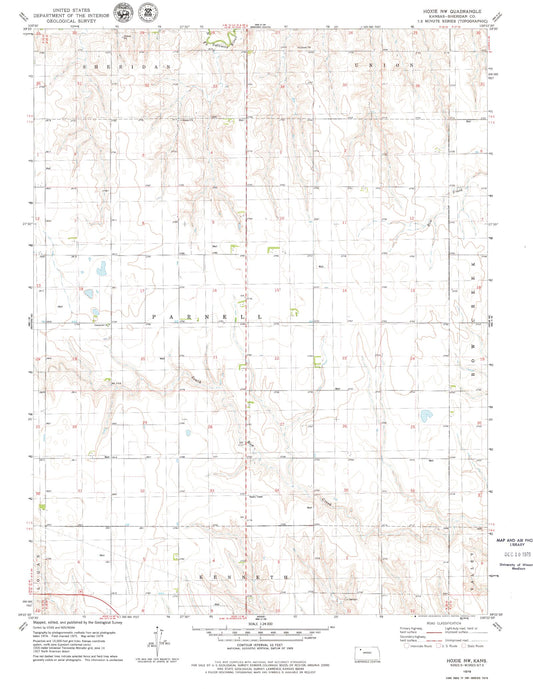 Classic USGS Hoxie NW Kansas 7.5'x7.5' Topo Map Image