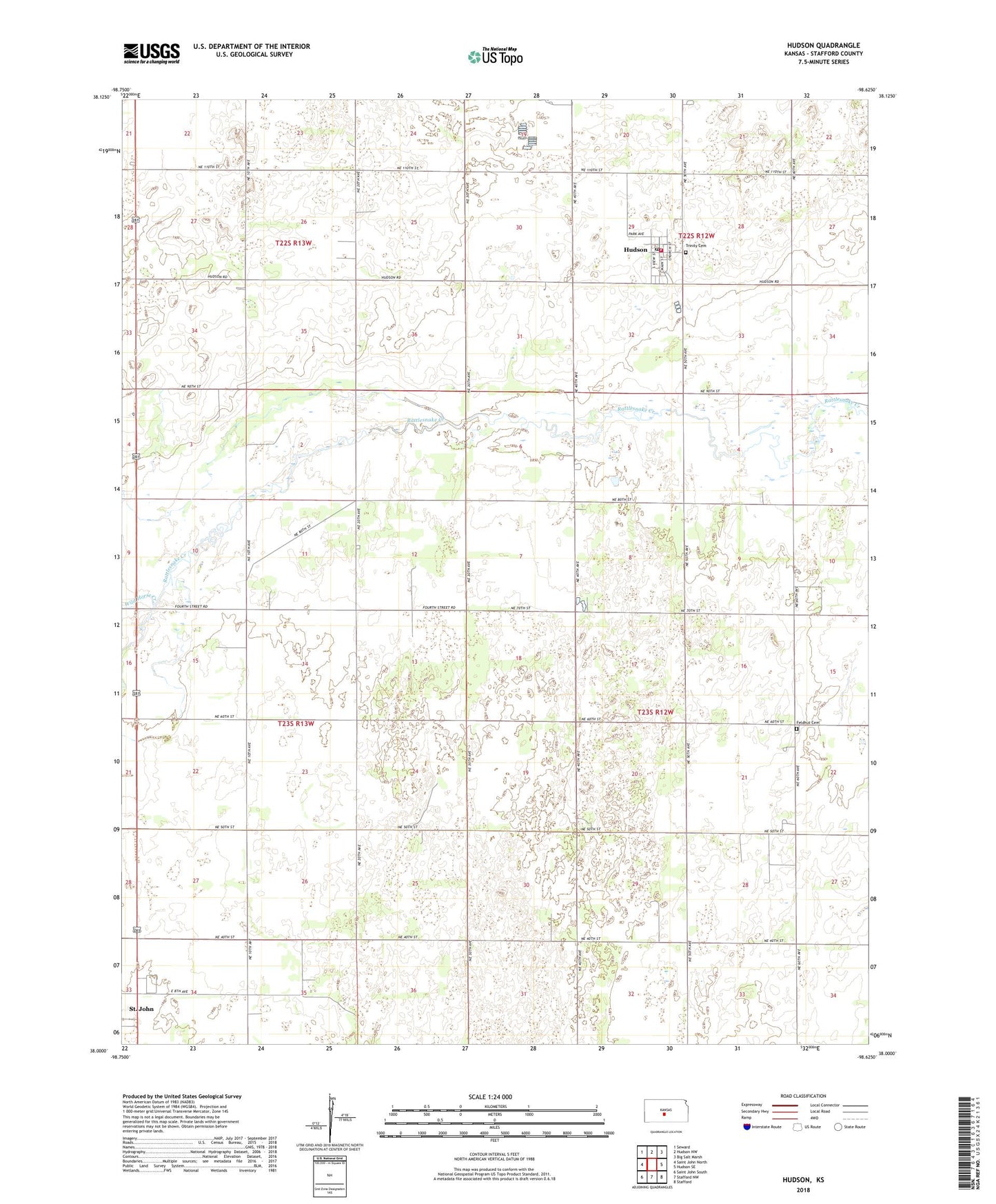 Hudson Kansas US Topo Map Image