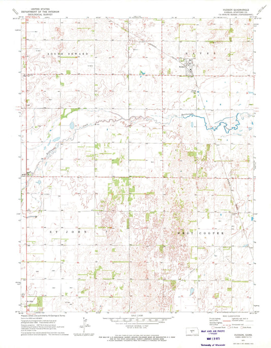 Classic USGS Hudson Kansas 7.5'x7.5' Topo Map Image