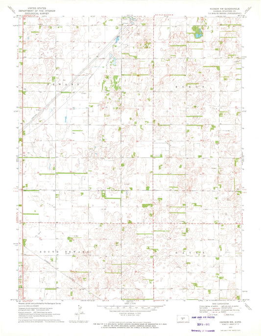 Classic USGS Hudson NW Kansas 7.5'x7.5' Topo Map Image