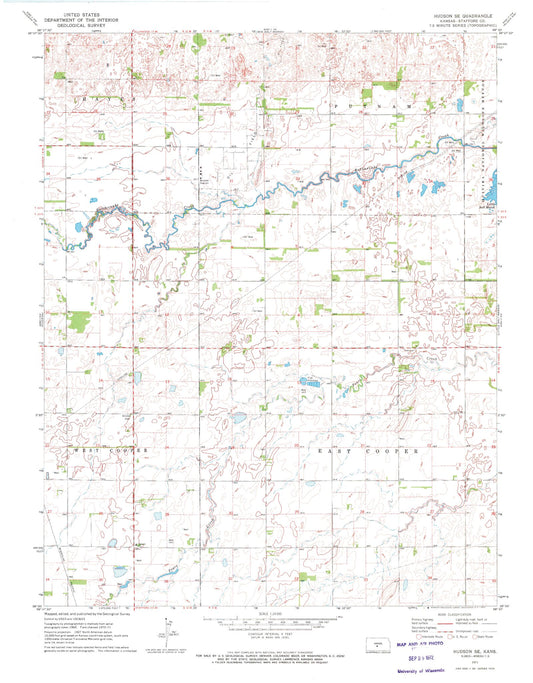 Classic USGS Hudson SE Kansas 7.5'x7.5' Topo Map Image