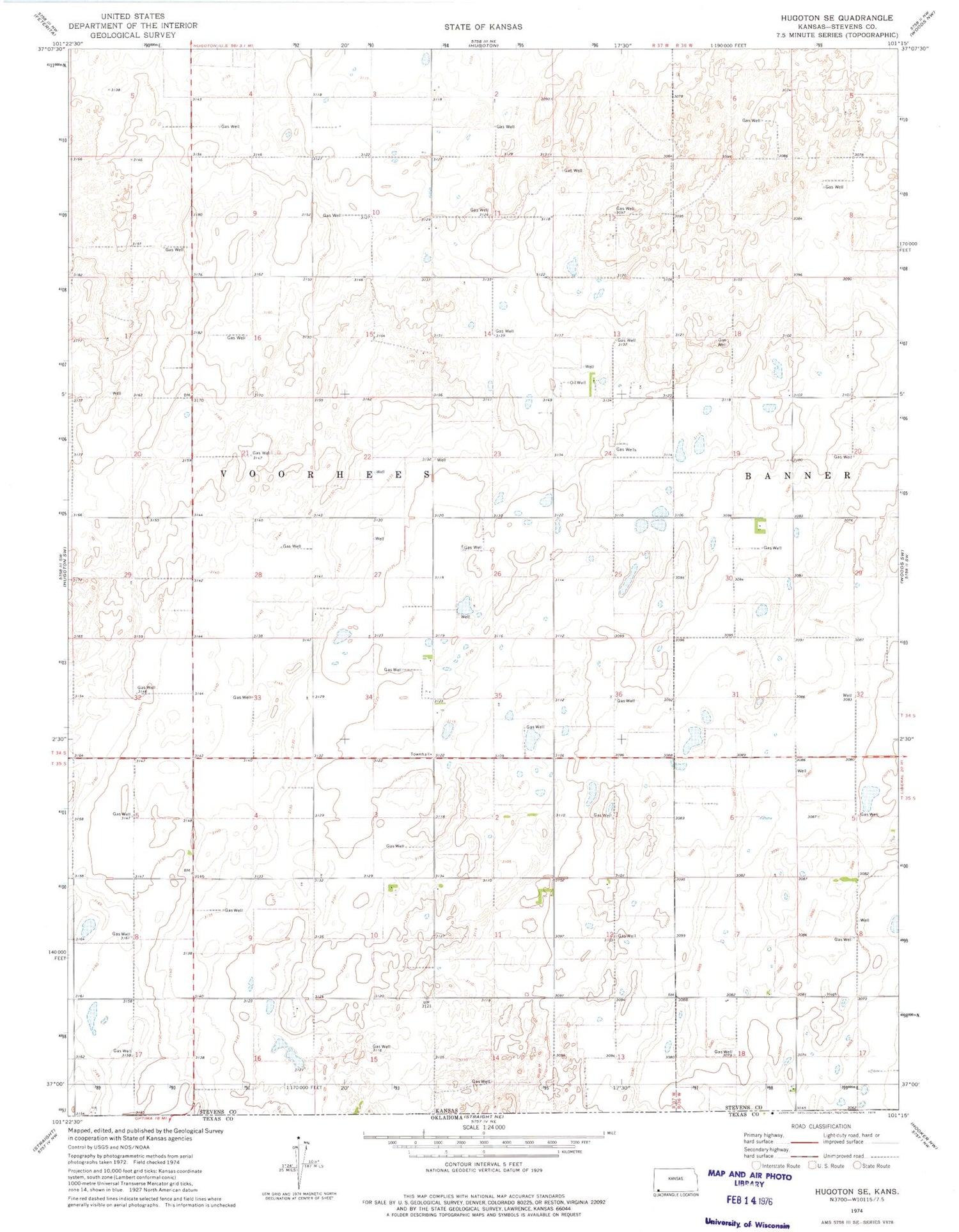 Classic USGS Hugoton SE Kansas 7.5'x7.5' Topo Map Image