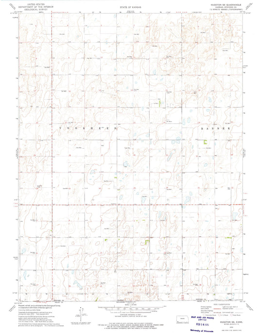 Classic USGS Hugoton SE Kansas 7.5'x7.5' Topo Map Image