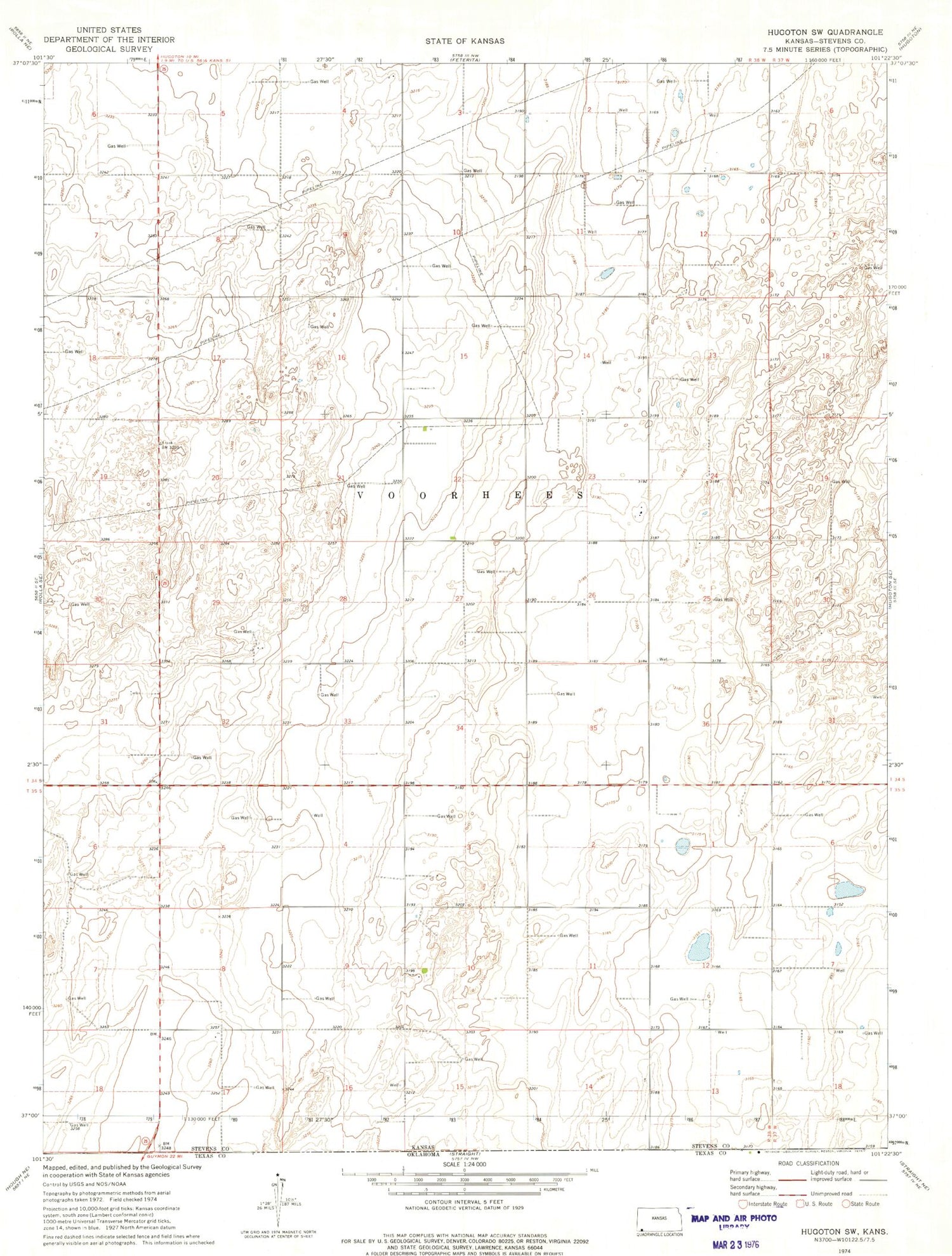 Classic USGS Hugoton SW Kansas 7.5'x7.5' Topo Map Image