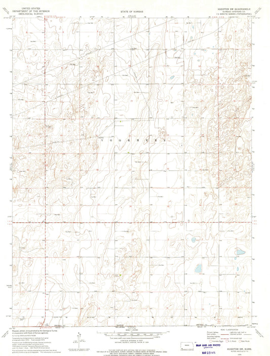 Classic USGS Hugoton SW Kansas 7.5'x7.5' Topo Map Image