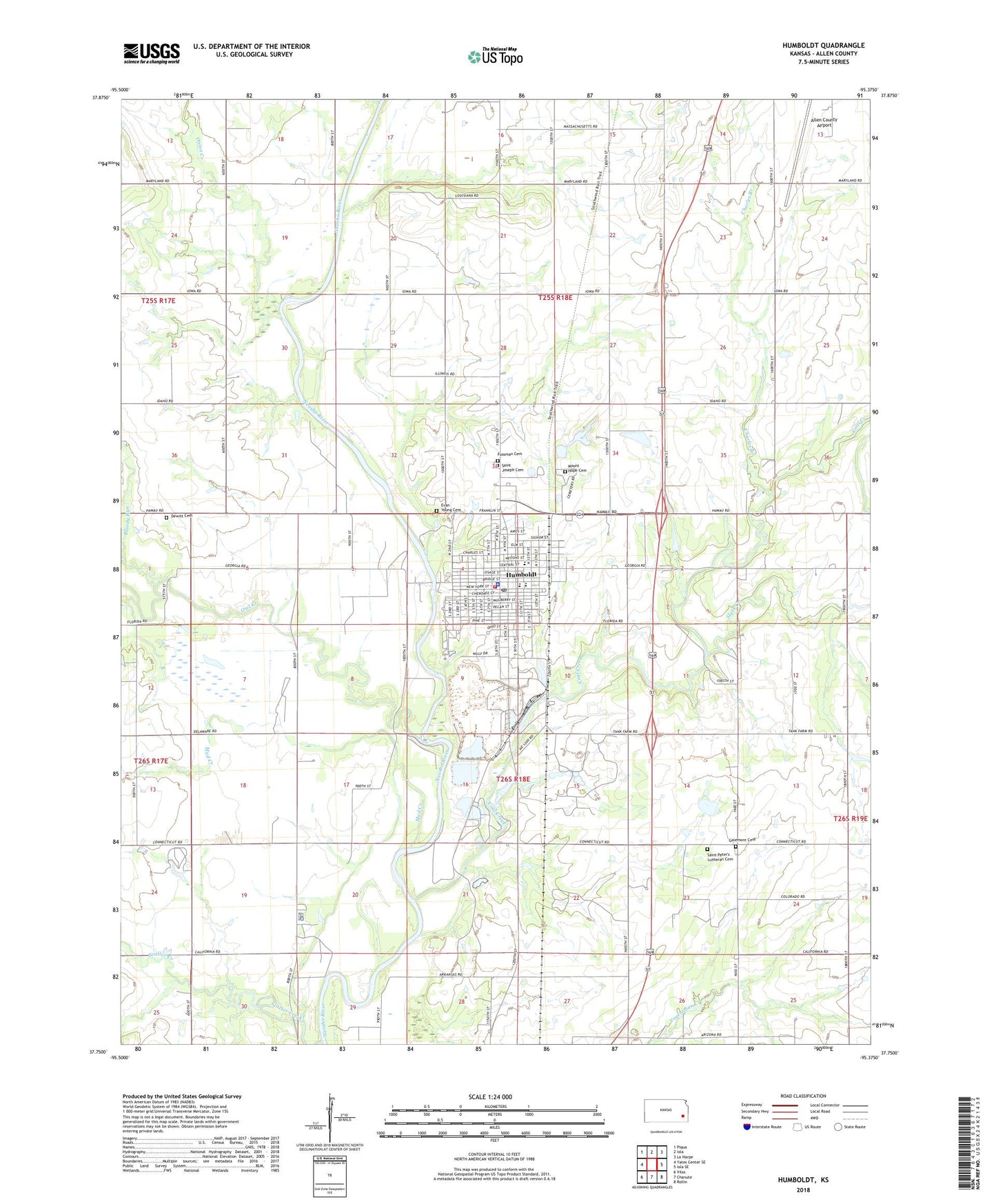 Humboldt Kansas US Topo Map Image