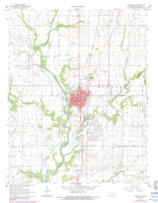 Classic USGS Humboldt Kansas 7.5'x7.5' Topo Map Image