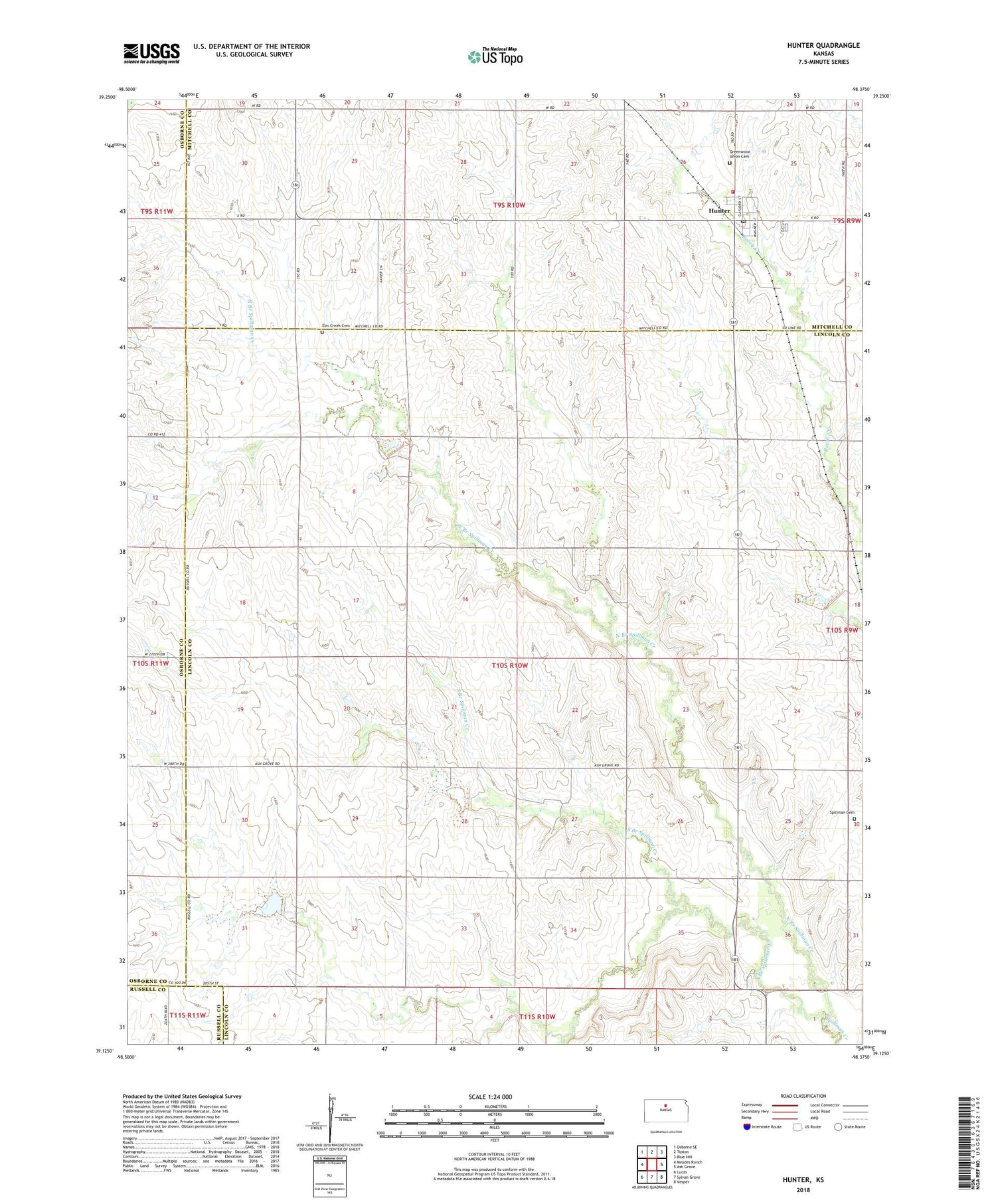Hunter Kansas US Topo Map Image