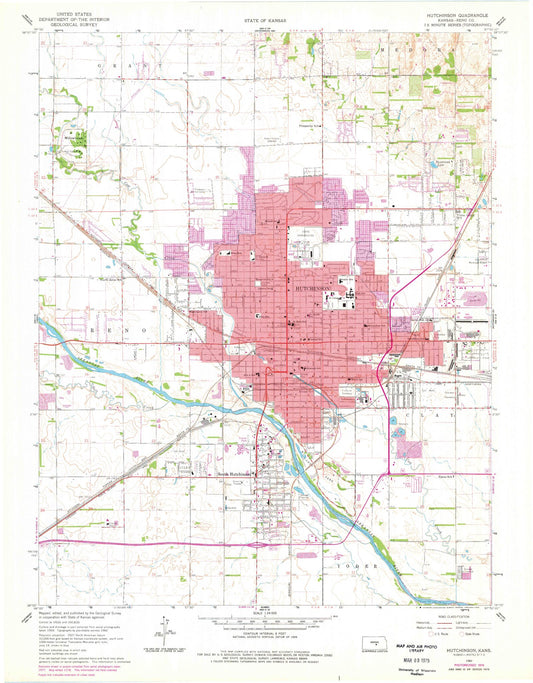 Classic USGS Hutchinson Kansas 7.5'x7.5' Topo Map Image
