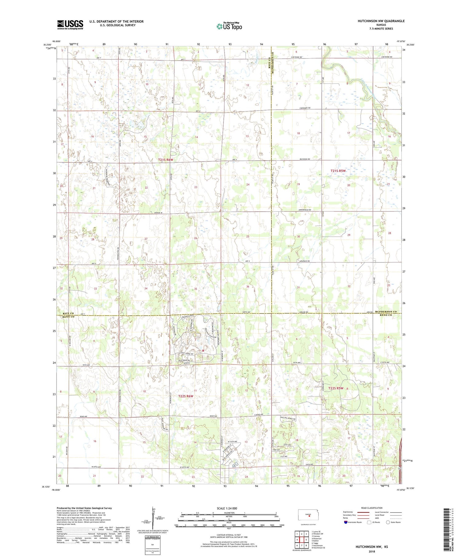 Hutchinson NW Kansas US Topo Map Image