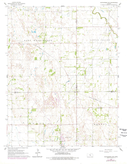 Classic USGS Hutchinson NW Kansas 7.5'x7.5' Topo Map Image