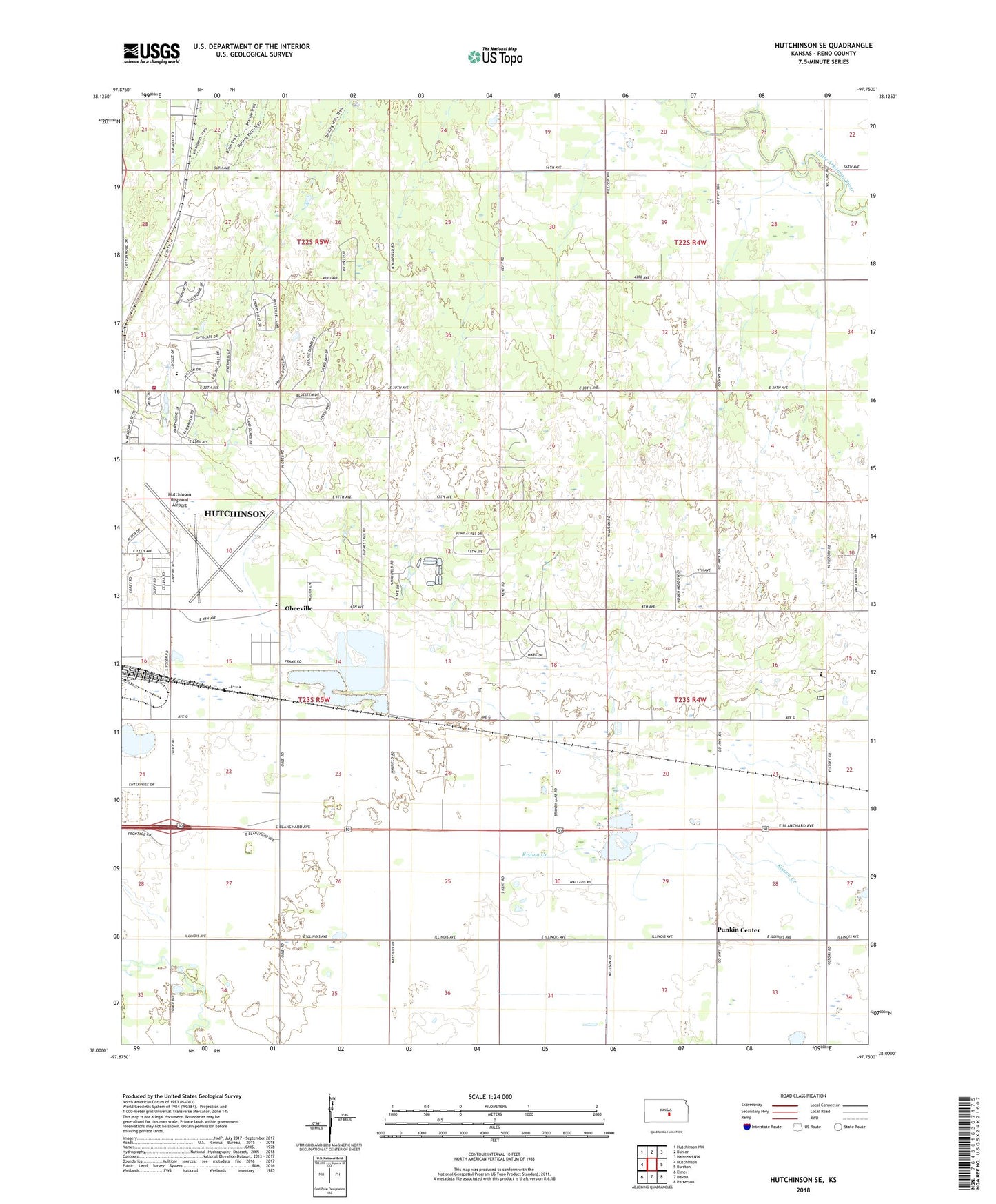 Hutchinson SE Kansas US Topo Map Image