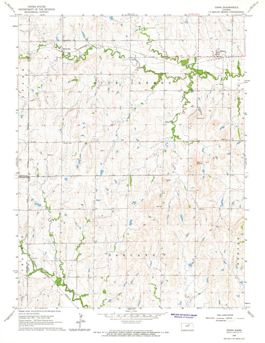 Classic USGS Idana Kansas 7.5'x7.5' Topo Map Image
