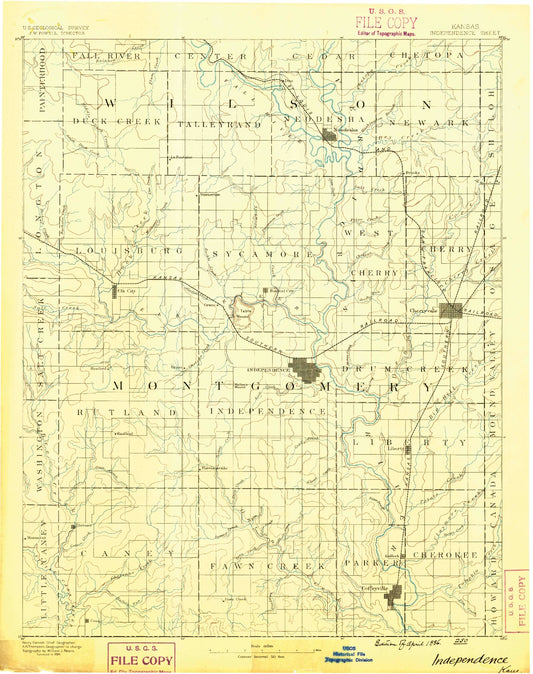 Historic 1886 Independence Kansas 30'x30' Topo Map Image