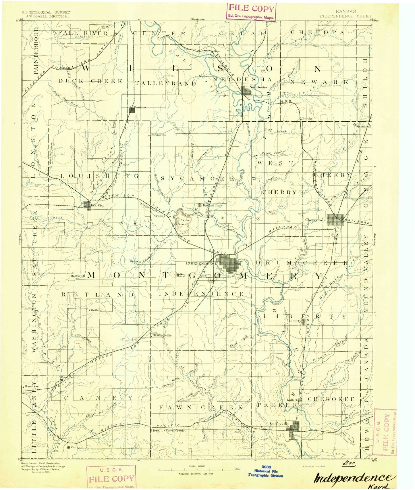Historic 1894 Independence Kansas 30'x30' Topo Map Image