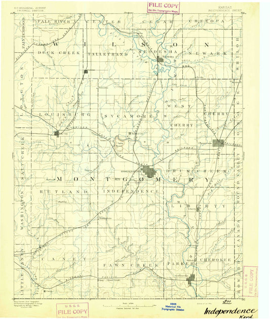 Historic 1894 Independence Kansas 30'x30' Topo Map Image