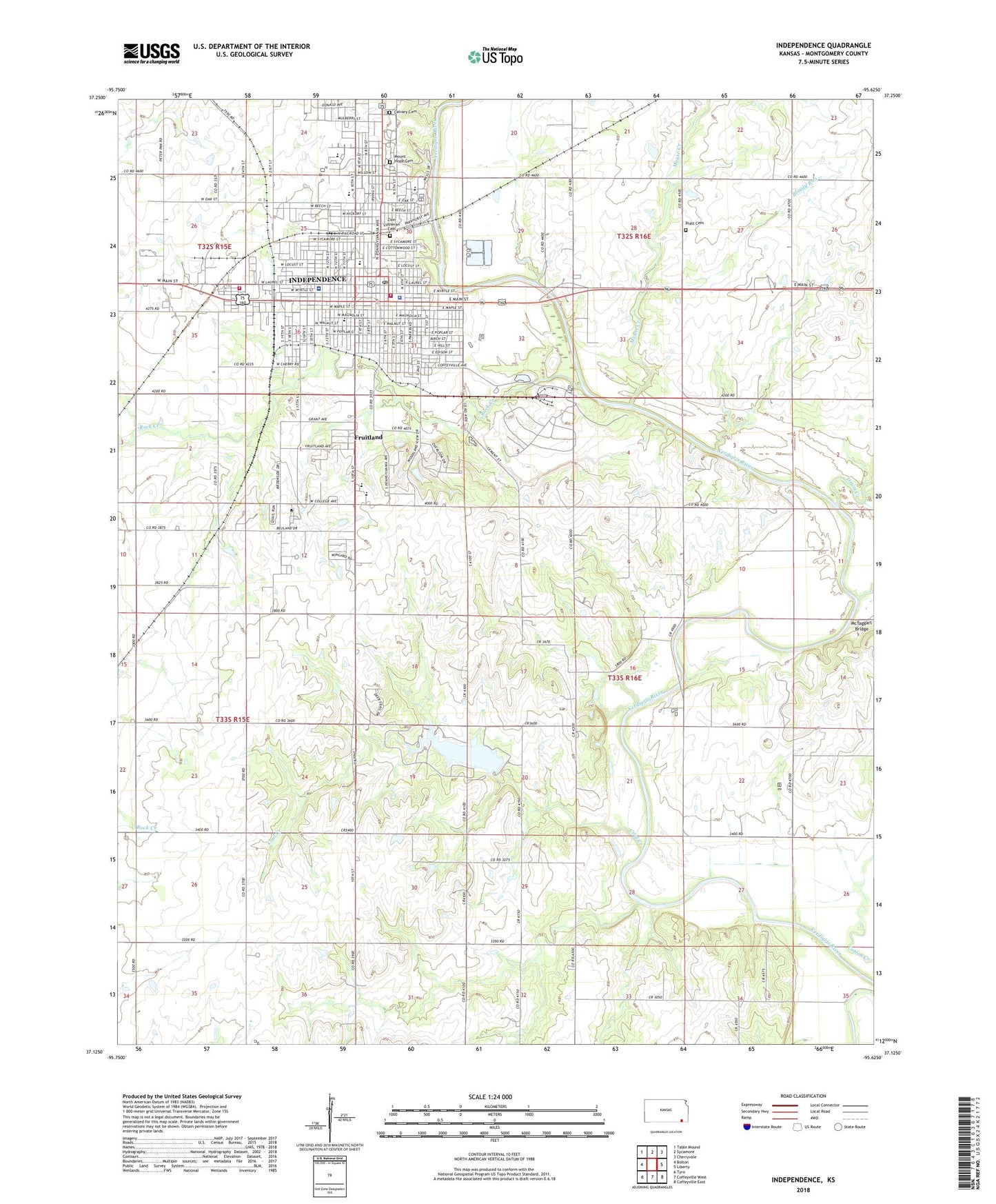 Independence Kansas US Topo Map Image
