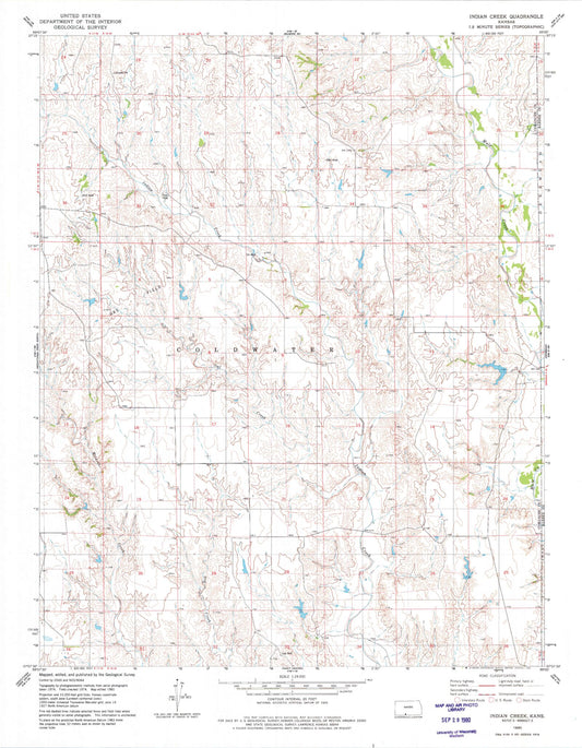 Classic USGS Indian Creek Kansas 7.5'x7.5' Topo Map Image