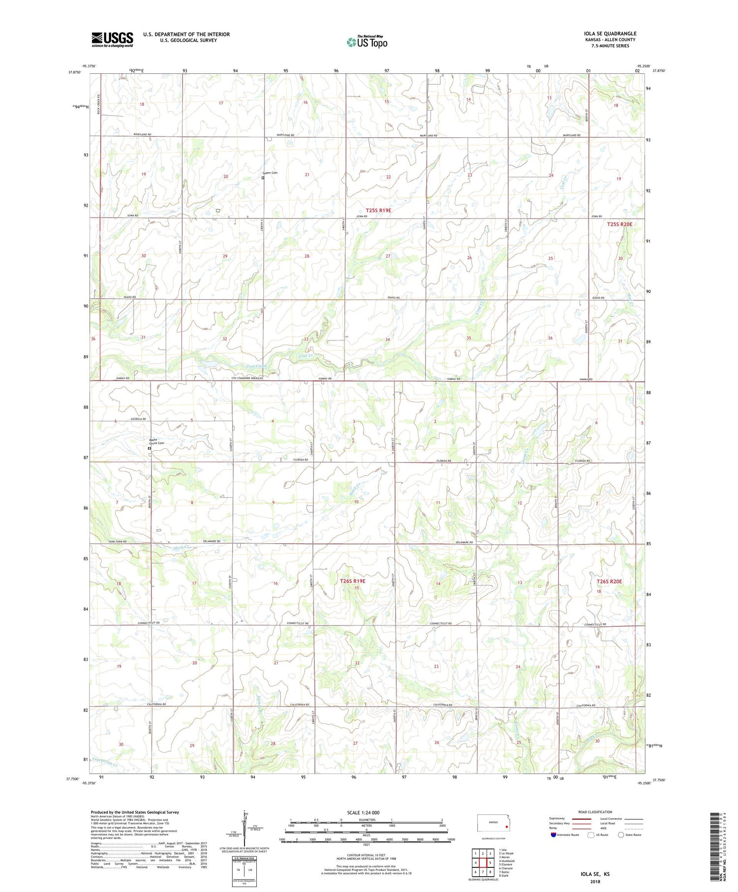 Iola SE Kansas US Topo Map Image