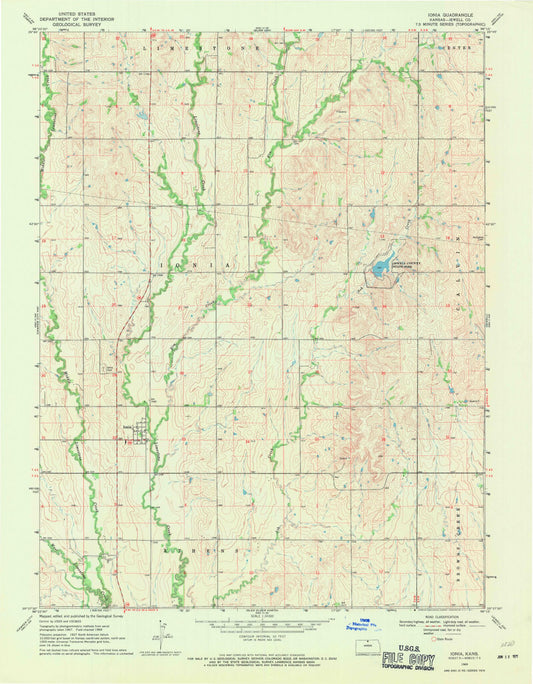 Classic USGS Ionia Kansas 7.5'x7.5' Topo Map Image