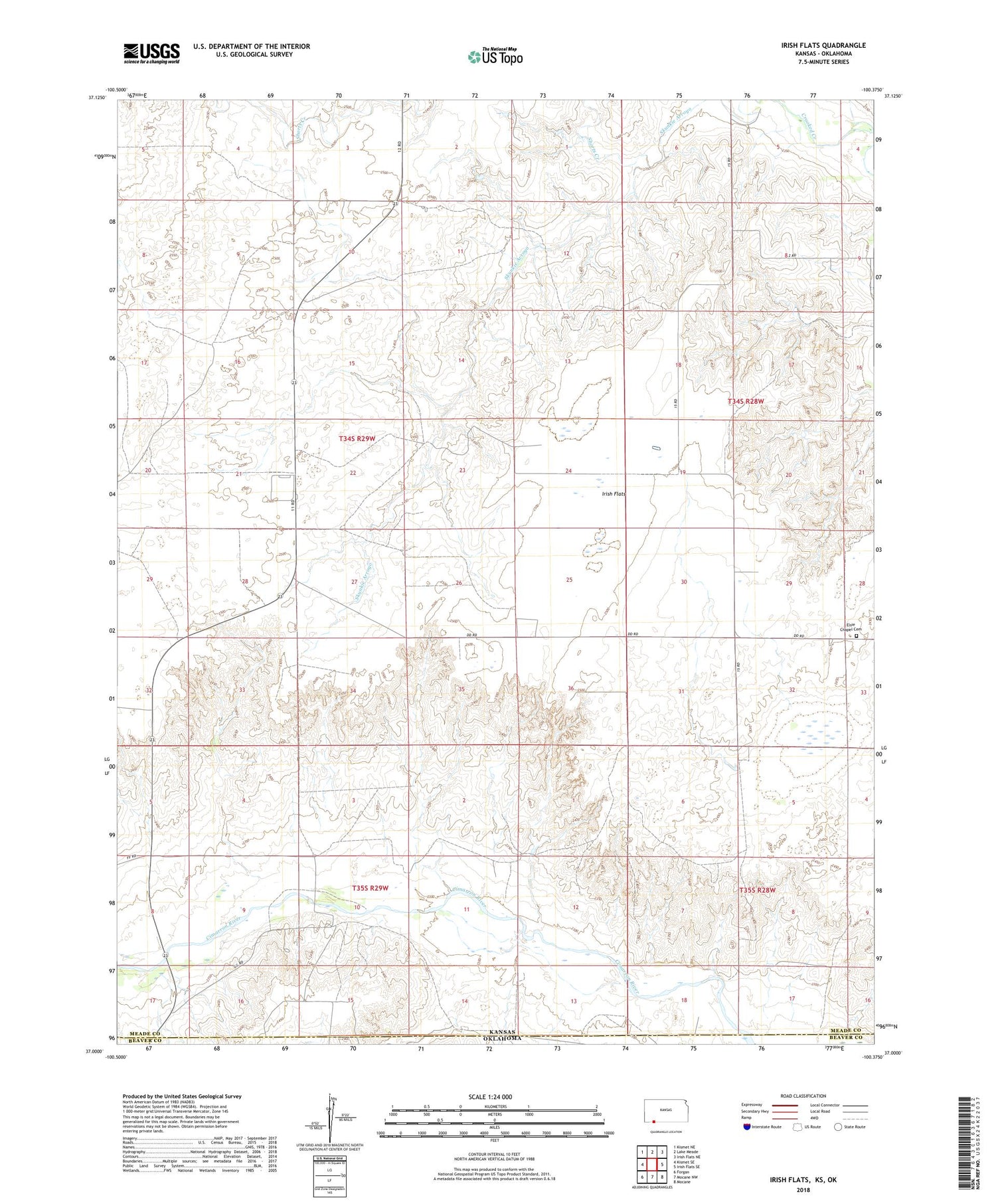 Irish Flats Kansas US Topo Map Image