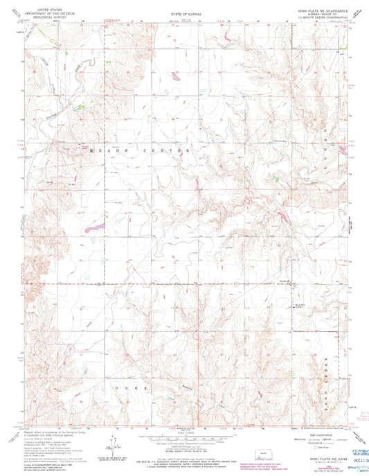 Classic USGS Irish Flats NE Kansas 7.5'x7.5' Topo Map Image