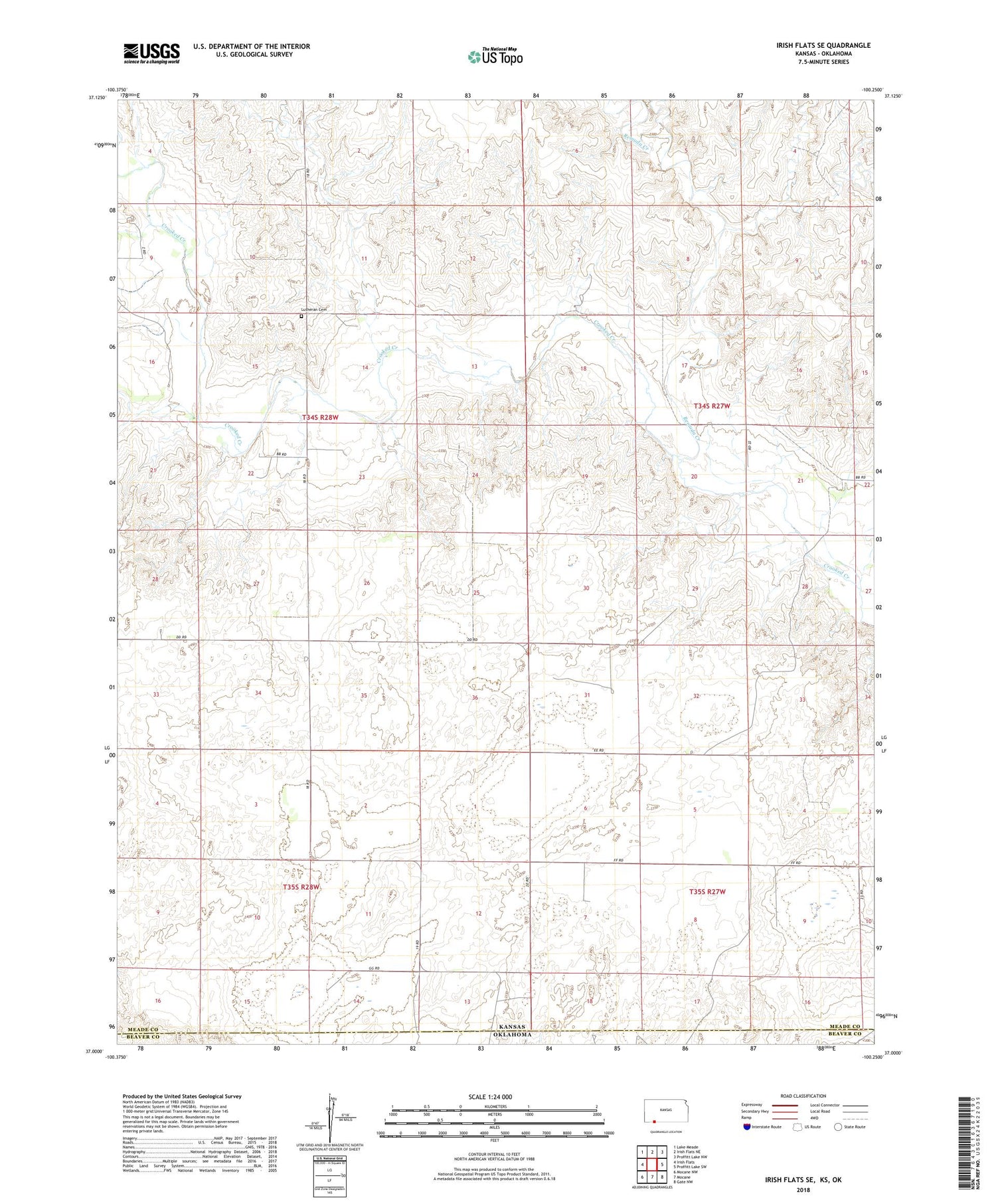 Irish Flats SE Kansas US Topo Map Image