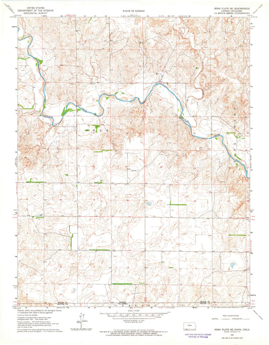 Classic USGS Irish Flats SE Kansas 7.5'x7.5' Topo Map Image