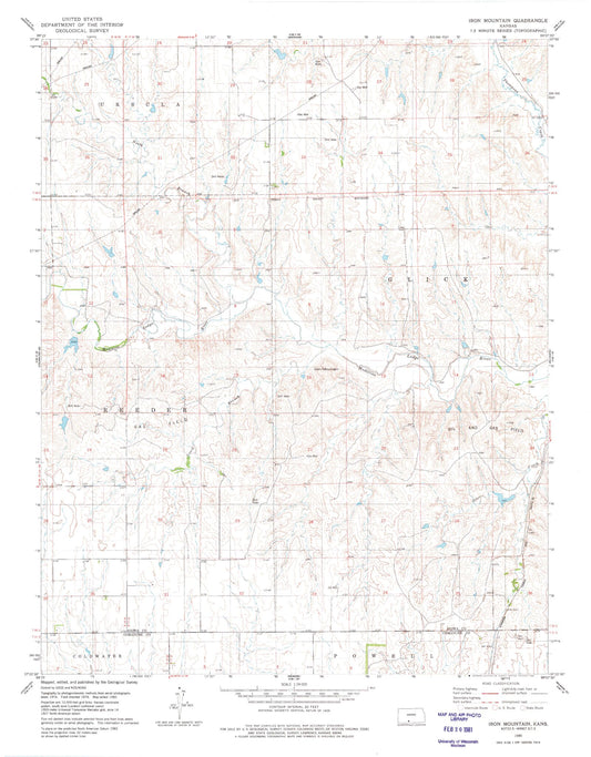 Classic USGS Iron Mountain Kansas 7.5'x7.5' Topo Map Image