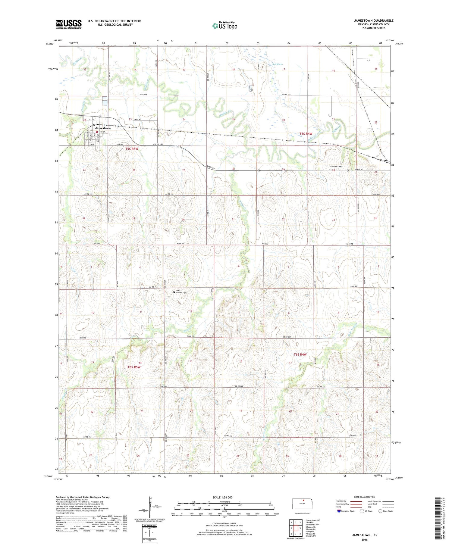 Jamestown Kansas US Topo Map Image