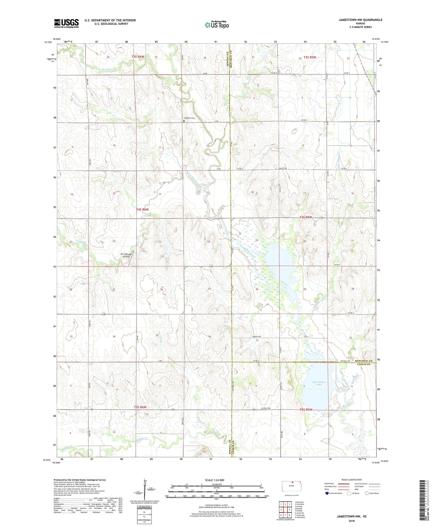 Jamestown NW Kansas US Topo Map Image