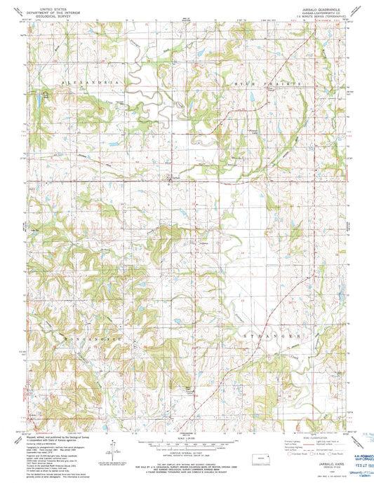 Classic USGS Jarbalo Kansas 7.5'x7.5' Topo Map Image