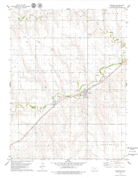 Classic USGS Jennings Kansas 7.5'x7.5' Topo Map Image