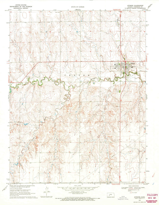 Classic USGS Jetmore Kansas 7.5'x7.5' Topo Map Image