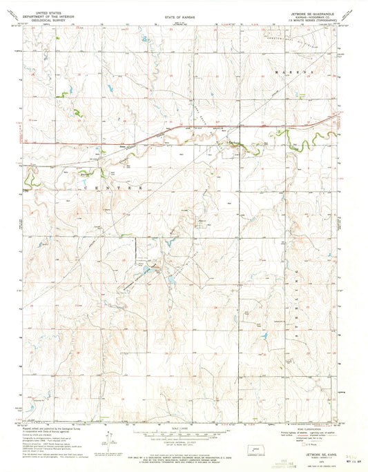Classic USGS Jetmore SE Kansas 7.5'x7.5' Topo Map Image
