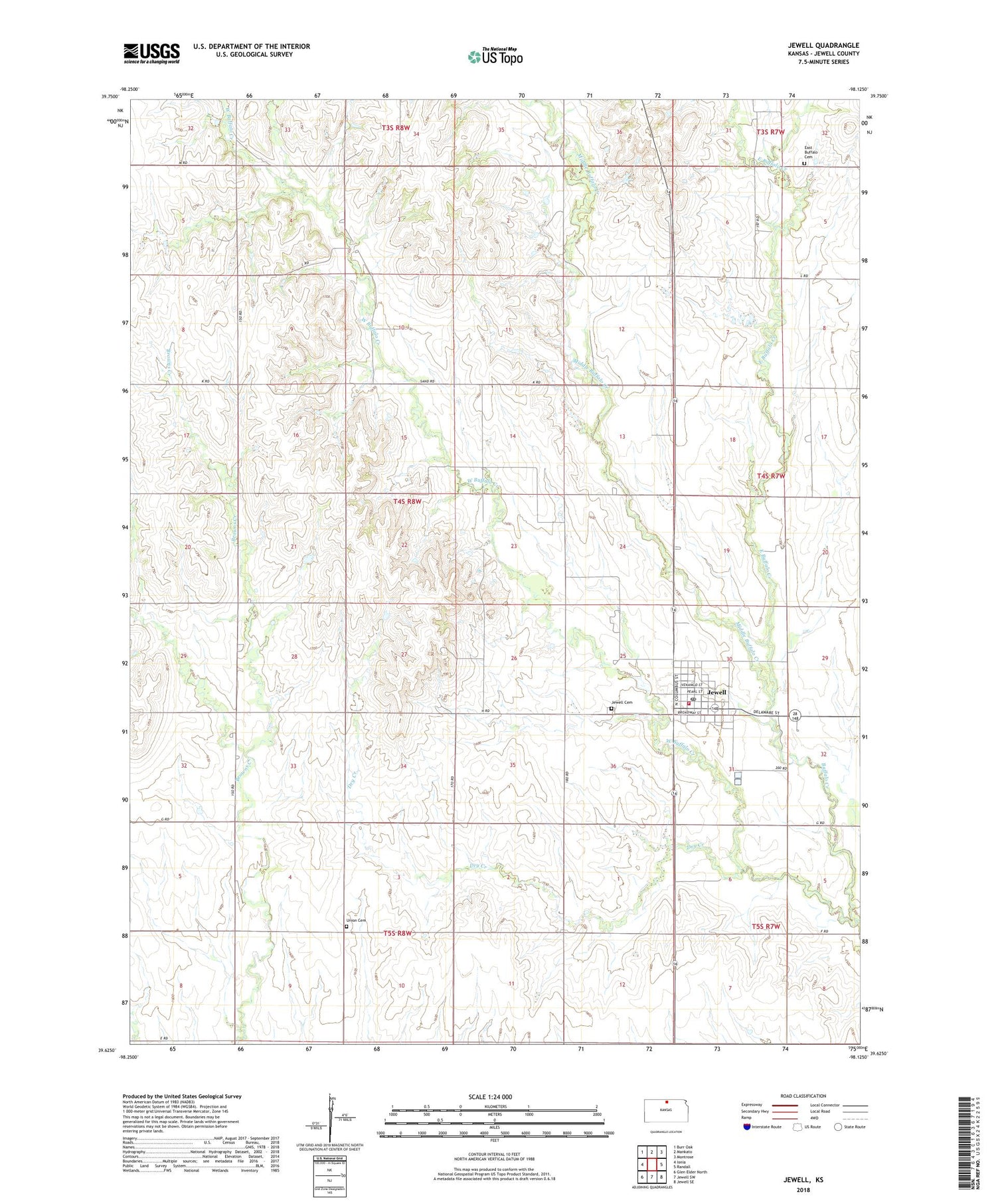 Jewell Kansas US Topo Map Image