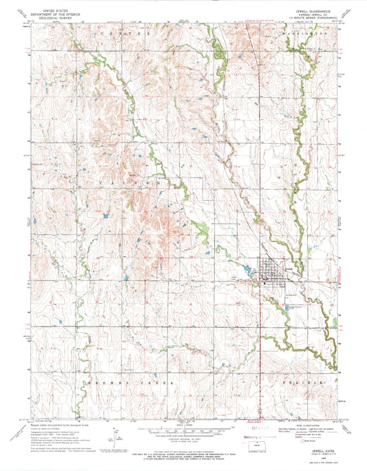 Classic USGS Jewell Kansas 7.5'x7.5' Topo Map Image
