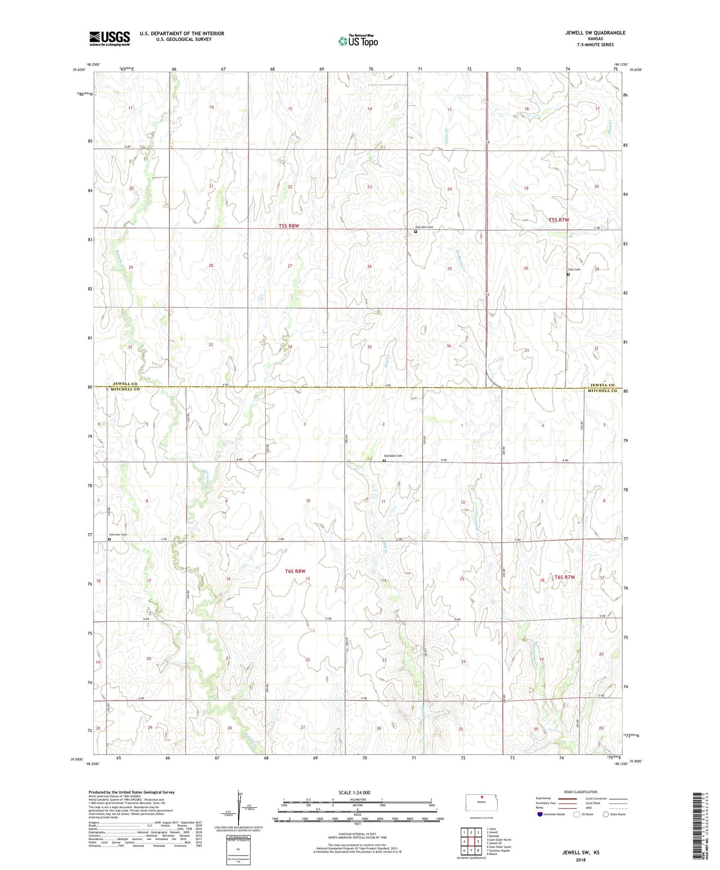 Jewell SW Kansas US Topo Map Image