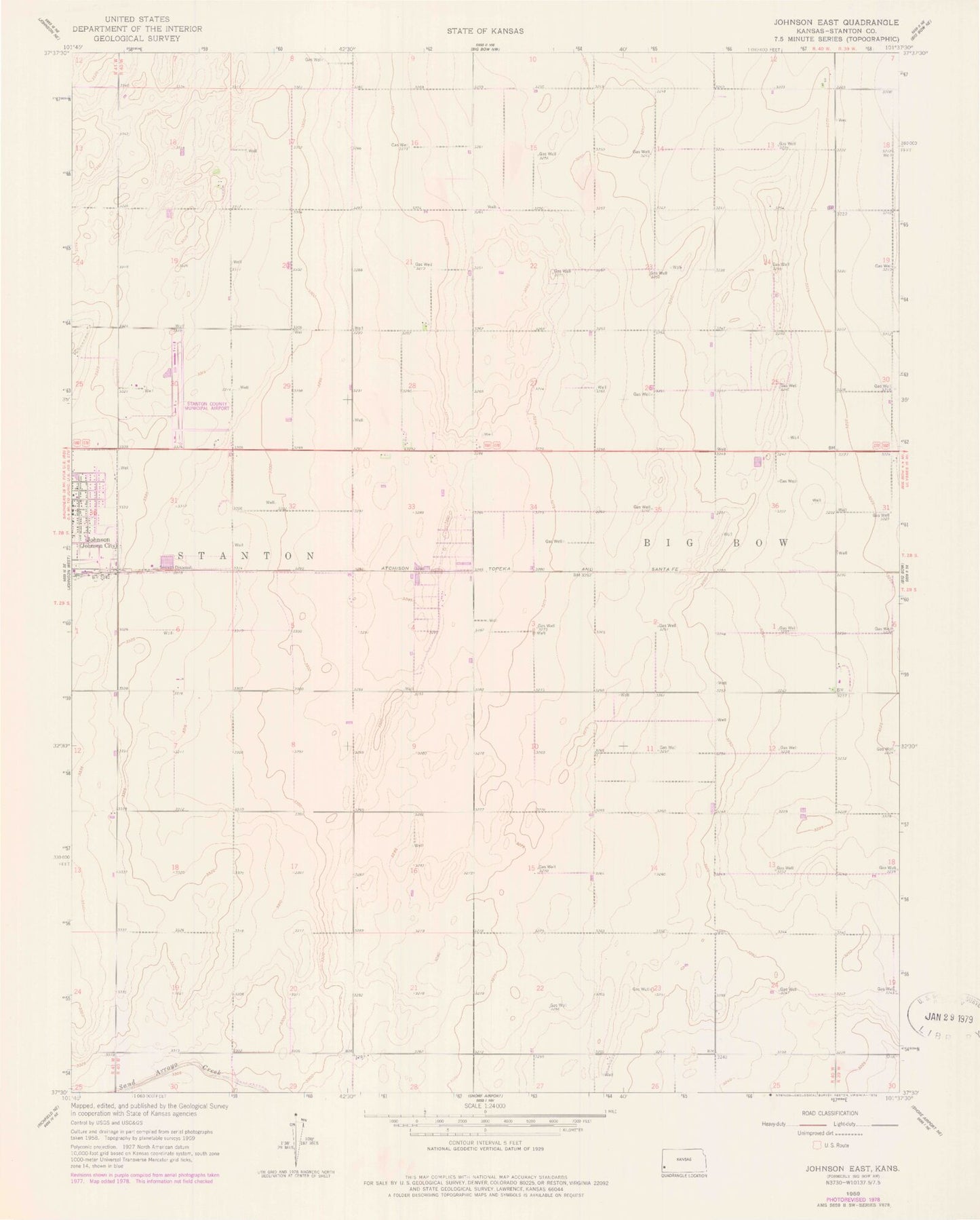 Classic USGS Johnson East Kansas 7.5'x7.5' Topo Map Image