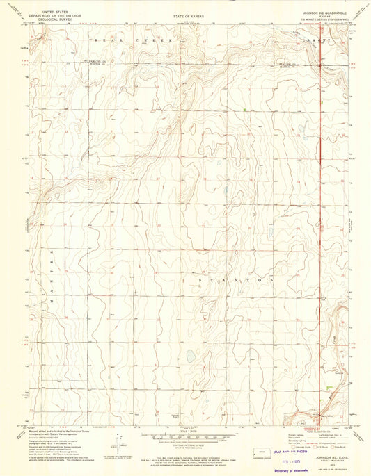 Classic USGS Johnson NE Kansas 7.5'x7.5' Topo Map Image