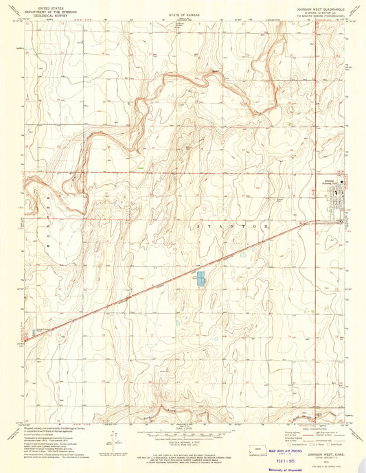 Classic USGS Johnson West Kansas 7.5'x7.5' Topo Map Image