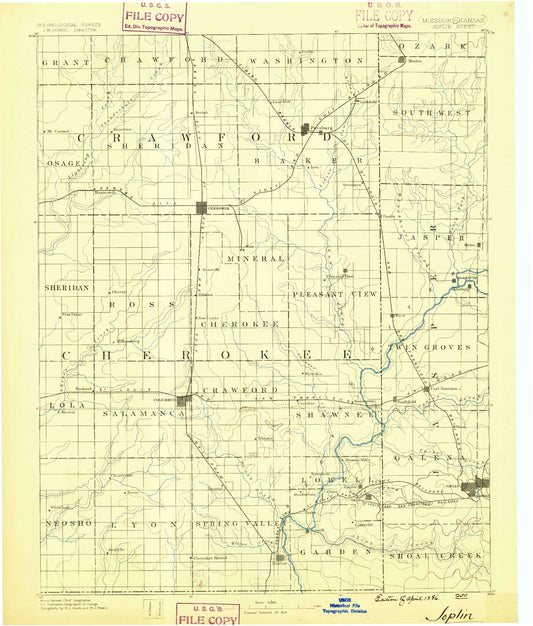 Historic 1886 Joplin Missouri 30'x30' Topo Map Image