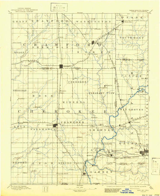 Historic 1894 Joplin Missouri 30'x30' Topo Map Image