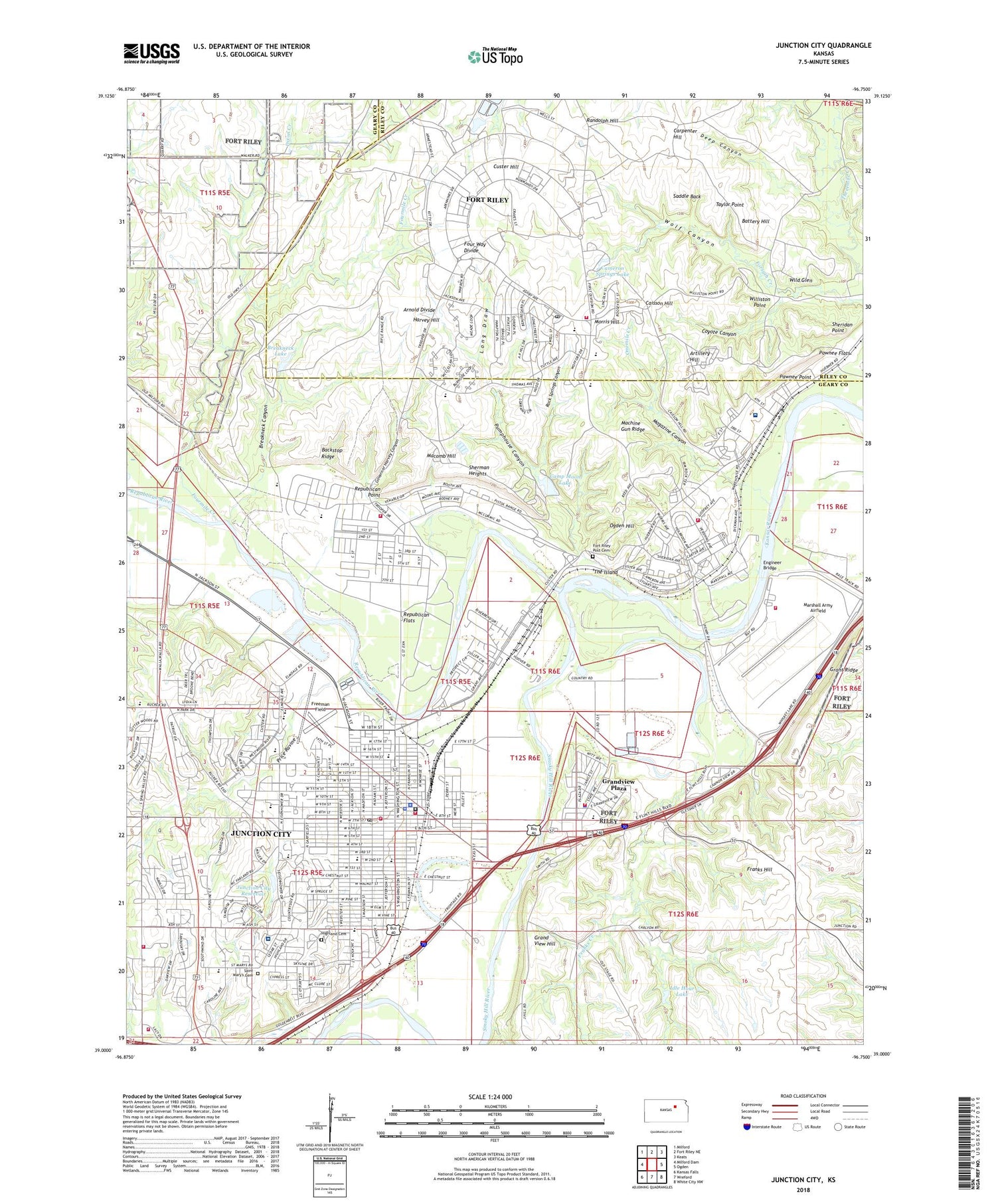 Junction City Kansas US Topo Map Image