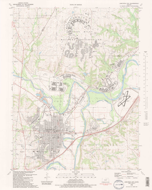 Classic USGS Junction City Kansas 7.5'x7.5' Topo Map Image