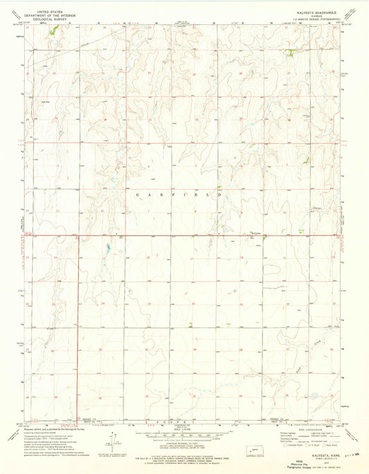 Classic USGS Kalvesta Kansas 7.5'x7.5' Topo Map Image